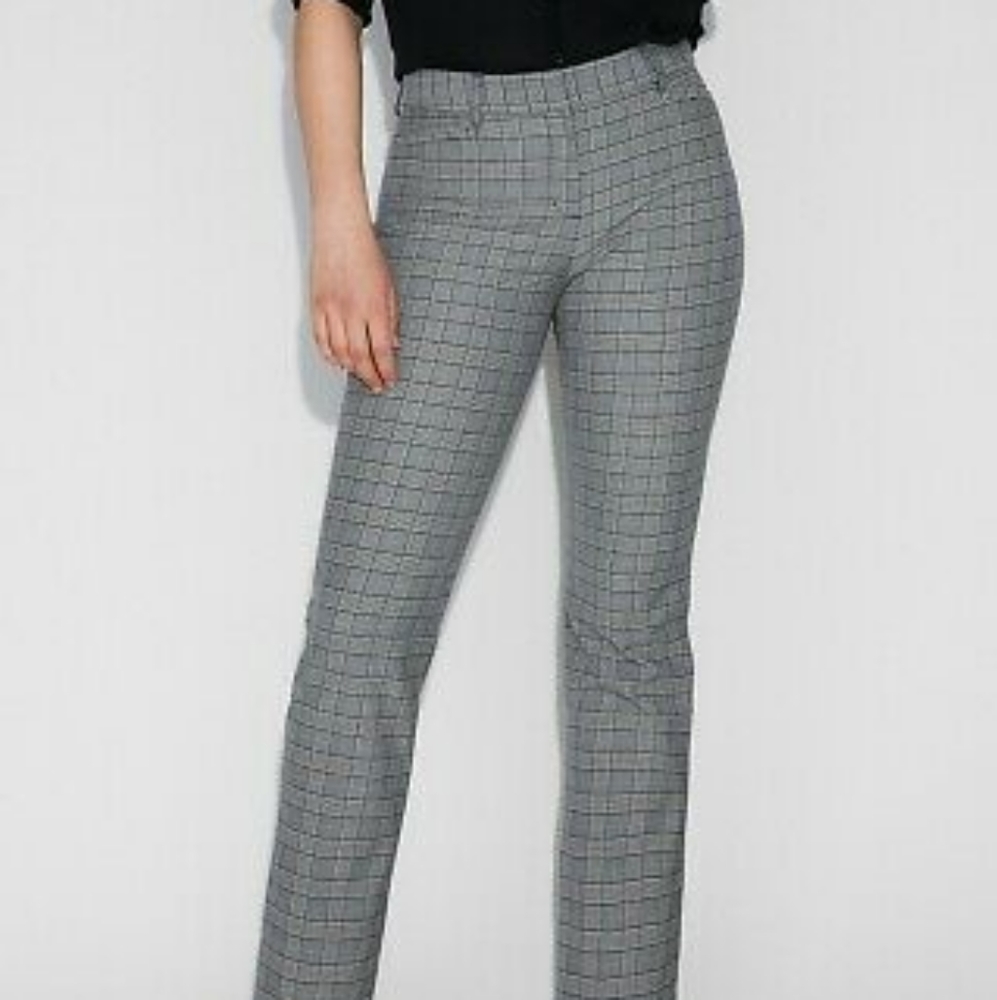 EXPRESS MID RISE PLAID BARELY BOOT COLUMNIST PANT 10S